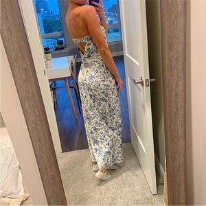 Peppermayo Strapless White and Blue Floral Dress